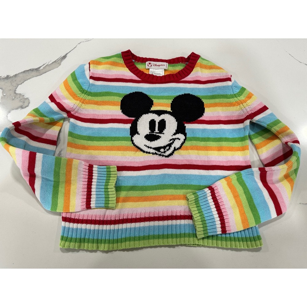 Disney Store Kids‎ Sweater Size M 7/8 Rainbow Mickey Mouse Knit Pullover